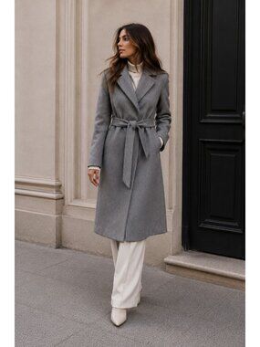 Calvin Klein Gray Wool Blend Wrap Coat Women’s 4 Belted Long Midi Winter Coat